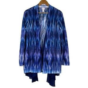 Chicos Abstract Ikat‎ Open Front Cardigan Sz XL Artsy Coastal Lagenlook